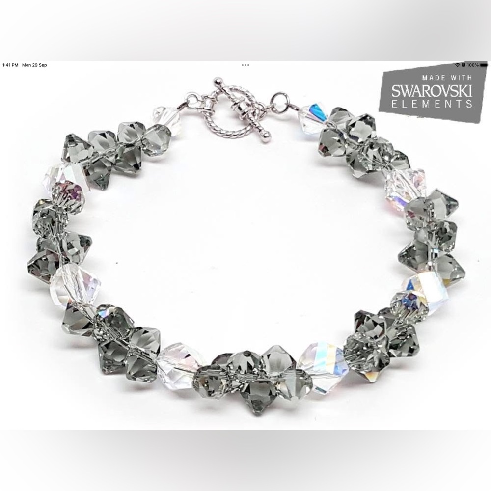 Handmade Swarovski Elements Crystal Bracelet with Sterling Silver Toggle Clasp